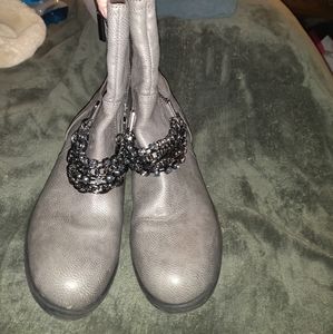 Slate Grey Zippered Ankle boot w/chain decoration